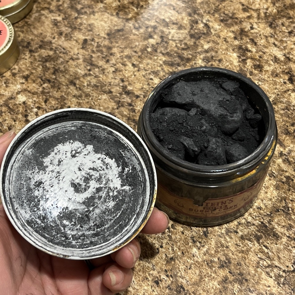 Vtg 1950s Stein's Black Theatrical Paste Make-up Pure Burnt Cork Collectible Jar - Picture 10 of 14